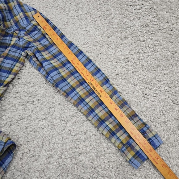 Stio Mens Flannel Shirt Midweight Plaid Blue Yellow Size L Outdoors Rugged - Picture 10 of 11